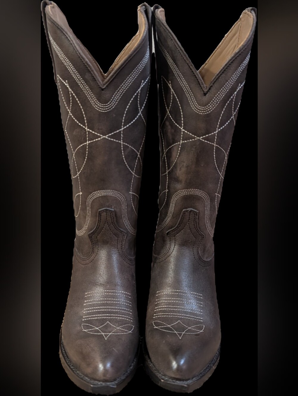 Alvies The Guadalupe Western Cowboy Boots in Black with White Stitching